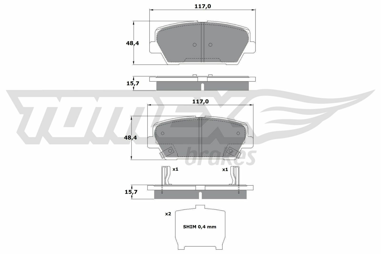 Sada brzdových destiček, kotoučová brzda TOMEX Brakes